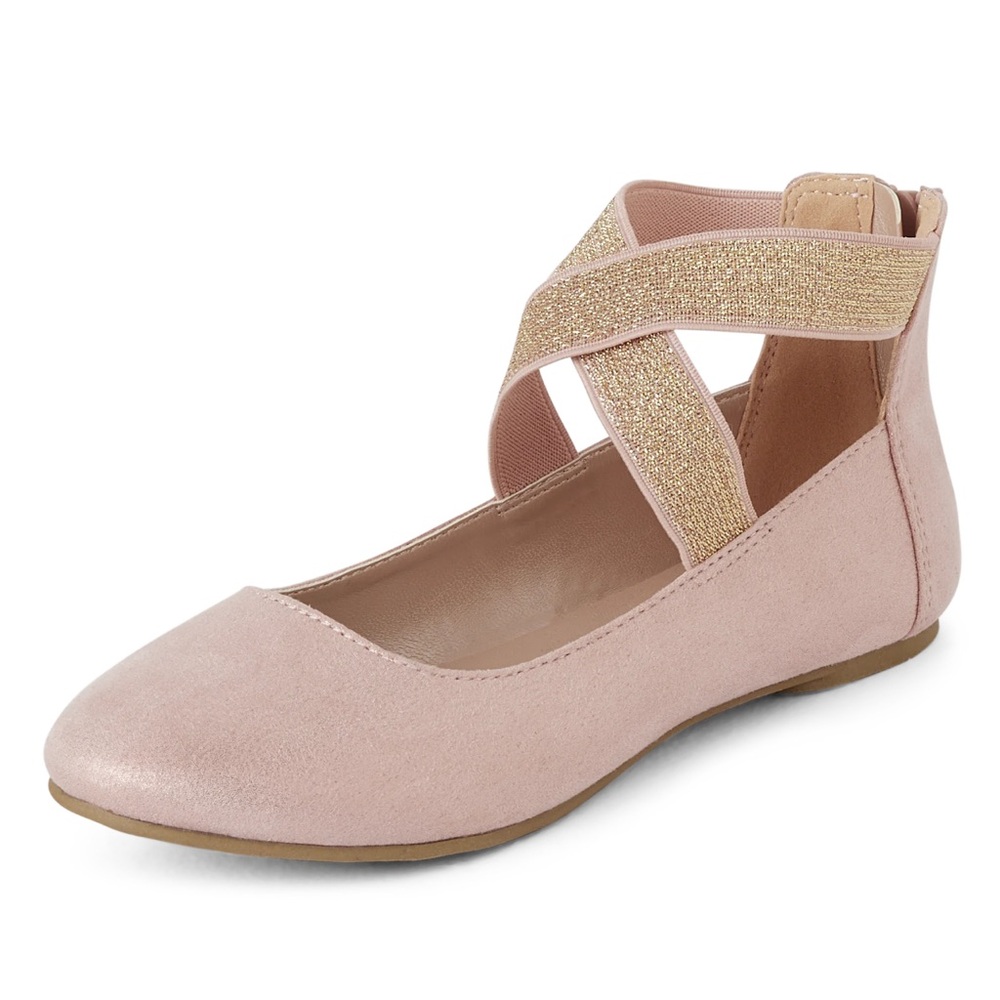 NWT! The Children's Place Brand Pink Cross Strap Ballet Flats Youth Girls Size 4